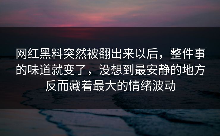 网红黑料突然被翻出来以后，整件事的味道就变了，没想到最安静的地方反而藏着最大的情绪波动