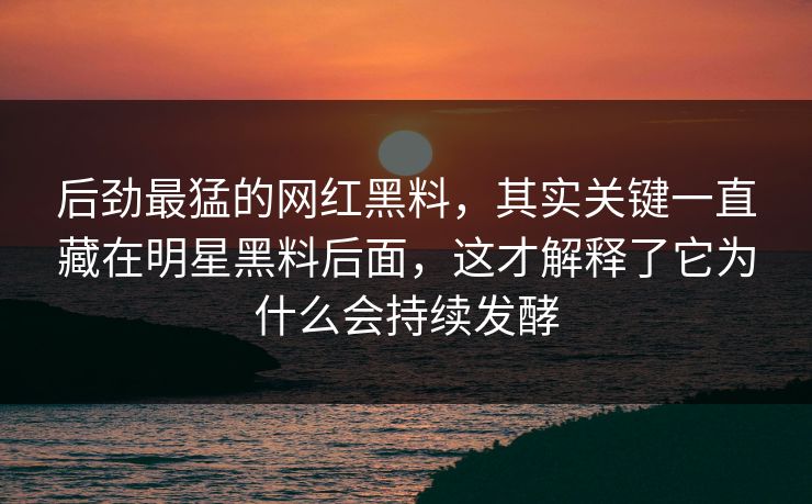 后劲最猛的网红黑料，其实关键一直藏在明星黑料后面，这才解释了它为什么会持续发酵